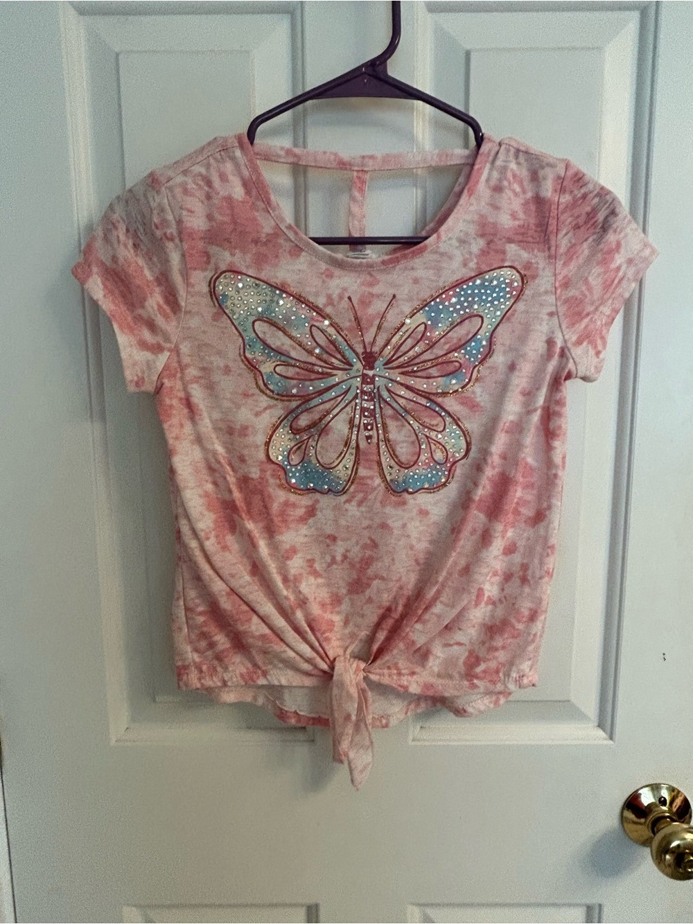 Ally B Girls Pink Tie-Dye Short Sleeve Tee with Blue Butterfly